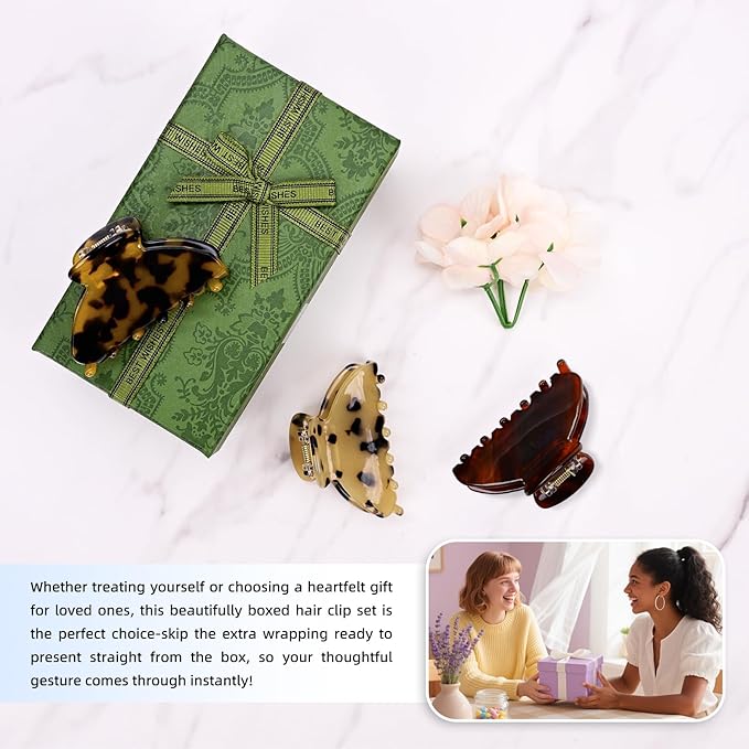 3 Pack Women's Hair Clips Set brown - Vintage Tortoise & Leopard Print Non-Slip Claw Clips, Celluloid Jaw Clamps for Medium Hair Hair Accessories Gift for Women