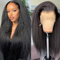 GOLFMAX 32 Inch Kinky Straight Lace Front Wigs Human Hair Yaki Straight Human Hair Wigs For Black Women 13x4 Transparent HD Lace Frontal Wig Pre Plucked With Baby Hair
