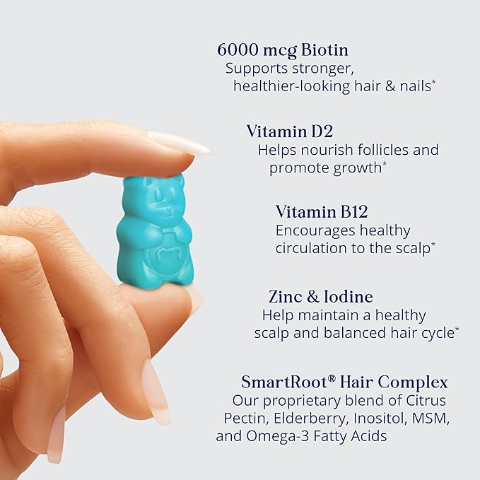 Sugarbear Bamboo Scalp Massager & Scrubber + Vegan Hair Vitamin Gummies 3 Month Supply, Extra Strength Biotin 6000mcg for Relaxing Scalp Care & Supporting Healthy Hair