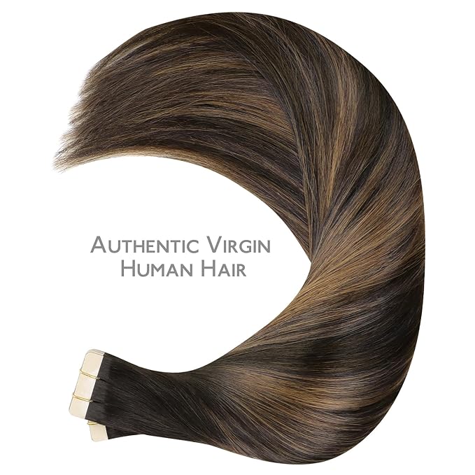 WENNALIFE Tape in Hair Extensions Human Hair, 40pcs 100g 16 inch Balayage Dark Brown Mixed Chestnut Brown Remy Hair Straight