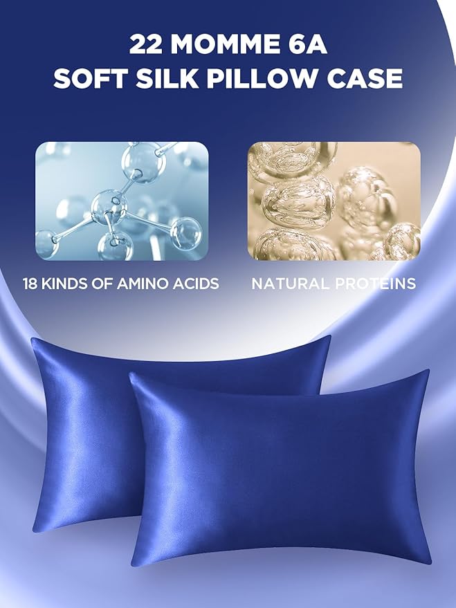 Mulberry Silk Pillowcase for Hair and Skin, SGMSILK 22 Momme Natural Silk Pillow Cases with Zipper, 6A Soft and Smooth Single Sided Pure Silk Pillow Cover (Royal Blue, Standard 20"x26")
