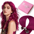 YoungSee Nano Ring Hair Extensions Human Hair Magenta Nano Bead Human Hair Extensions Burgundy Nano-Rings Hair Extension Red Nano-Tip Hair Extension for Women 25s 25g 14in