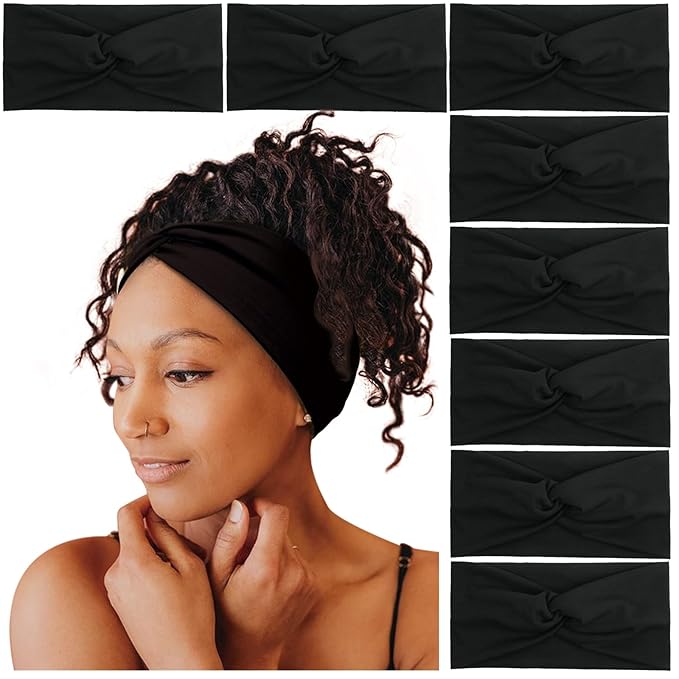 Tobeffect Black Headbands for Women Non Slip Turban Headband Boho Elastic Head Band Hair Accessories (Black Grace)