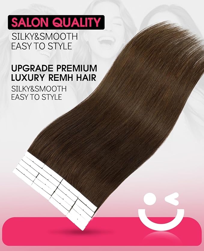 Youngsmile Insert Tape in Hair Extensions Injection Human Hair Extensions #4 Chocolate Brown Invisi Edge Tape ins Remy Human Hair 22 Inch Injected Hair Tape in Extensions 20pcs 50g Straight (#4,22'')