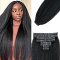 Seamless Kinky Straight Clip in Hair Extensions for Black Women Brazilian Virgin Human Hair Extensions 8Pcs Seamless Clip ins Human Hair with 18Clips Invisible PU Skin Weft 120g 24inch Natural Black