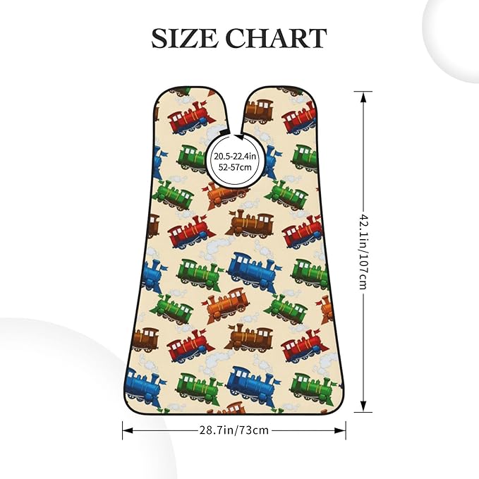 Beard Bib Apron for Men Shaving, Waterproof Non-Stick Hair Catcher with Suction Cups, Grooming Essential for Dad Husband, Cartoon Style Retro Steam Trains Shave Bib