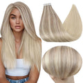 Full Shine Seamless Tape in Hair Extensions Nordic Color 18 Fading to 22 and 60 Blonde Human Hair Tape in Extensions Natural Real Hair Extensions Tape ins 20 Inch for Wedding 20Pcs 50Gram