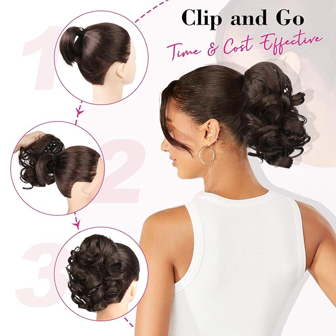 REECHO 9" Short Ponytail Extension, Classic Loose Curly Wavy Claw Clip Pony tails Hair Extensions HP001 Hairpieces for Women - Honey Blonde with Highlights