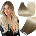 Full Shine Tape in Hair Extensions Human Hair Brown to Platinum Blonde Tape in Extensions Human Hair 20Inch Seamless Blonde Hair Extension Tape in Straight Skin Weft 20pcs 50G Real Remy Hair Extension