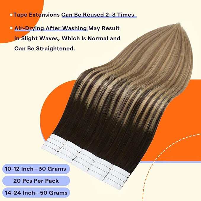 Full Shine Tape in Hair Extensions Human Hair Color 2/8/27 Dark Roots Ombre Brown Invisible Double Sided Remy Human Hair Tape in Extensions 18 Inch 20PCS Seamless Skin Weft 50 Grams for Party