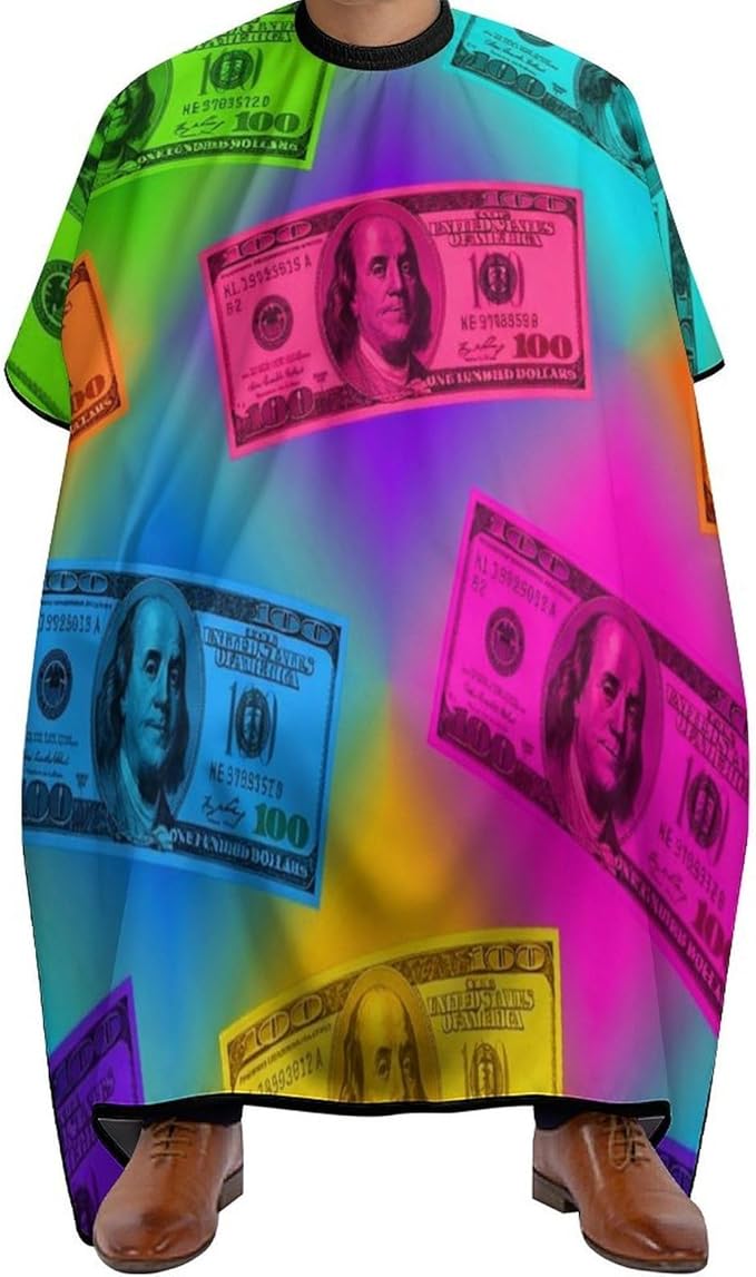 Men Women Adults Colorful Bill Dollars American Money Art Hair Cutting Cape, Lightweight Haircut Apron for Styling Hair Cut Hairdresser, Haircut Tools