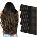 SUYYA Invisible Tape in Hair Extensions Human Hair Seamless Injected Hand-Tied Pro Virgin Human Hair Tape Ins Balayage Natural Black to Chestnut Brown 20PCS 50G/Pack Straight(20 inch #P1B/6/T1B)