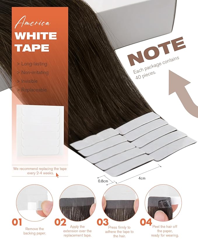 Sunny Hair Brown Tape in Hair Extensions Human Hair 24 inch Remy Hair Extensions Tape in Thick End Tape ins Human Hair Extensions 40Pcs 100g