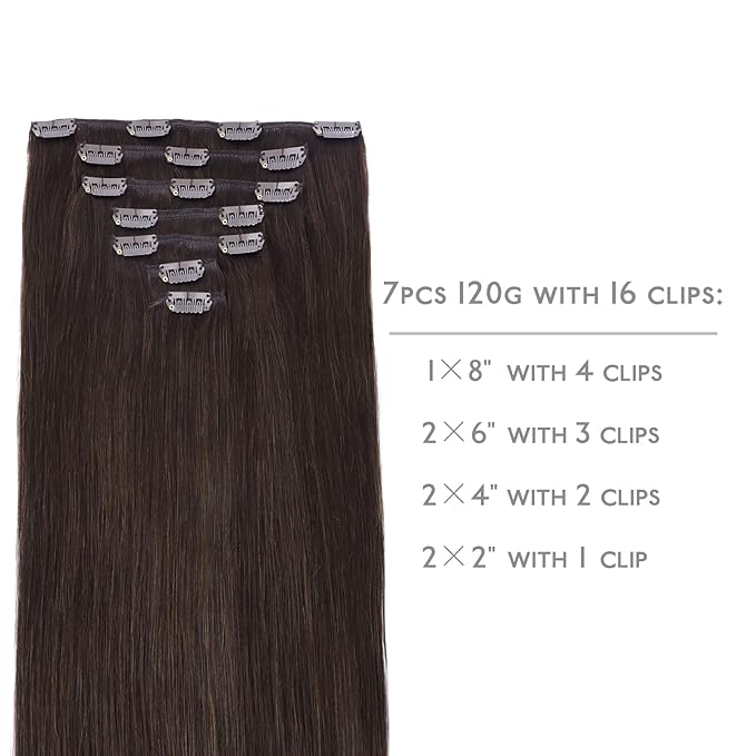 WENNALIFE Clip in Hair Extensions Real Human Hair, 12 Inch 80g 7pcs Remy Hair, Light Dark Brown Straight Natural Extensiones De Cabello Humano Con Clip Ins