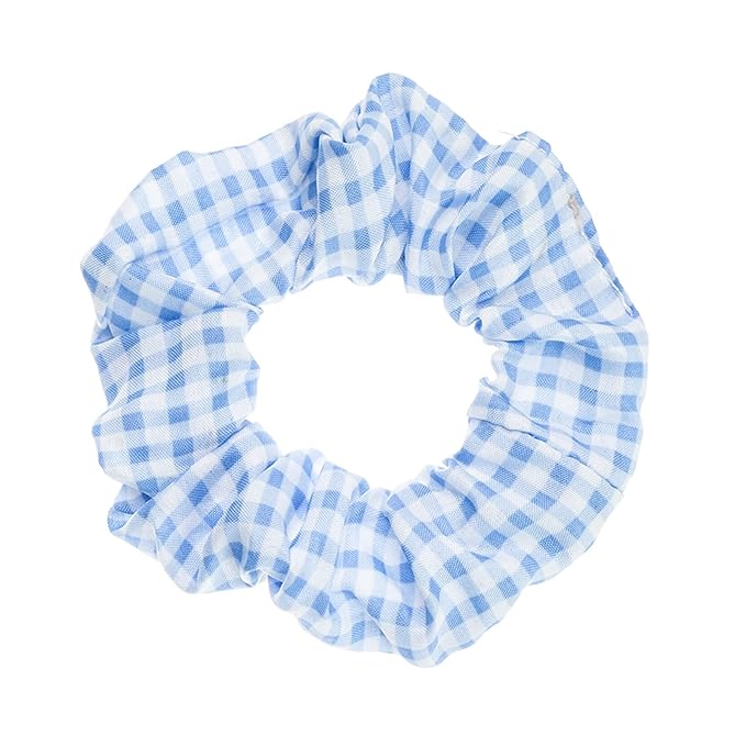 Blue Plaid Scrunchies Set - 5 Bandana Hair Ties for Women