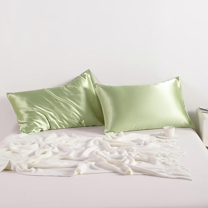 NTBAY 2 Pack Satin King Pillowcases for Hair and Skin, Luxurious and Silky Pillow Cases with Envelope Closure, 20x40 Inches, Sage Green