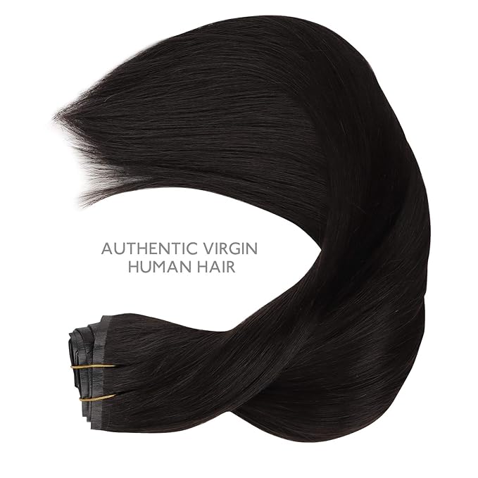WENNALIFE Seamless Clip In Hair Extensions, 14 Inch 130g 7pcs Natural Black Hair Extensions Clip in Human Hair Invisible PU Skin Weft Natural Remy Human Hair