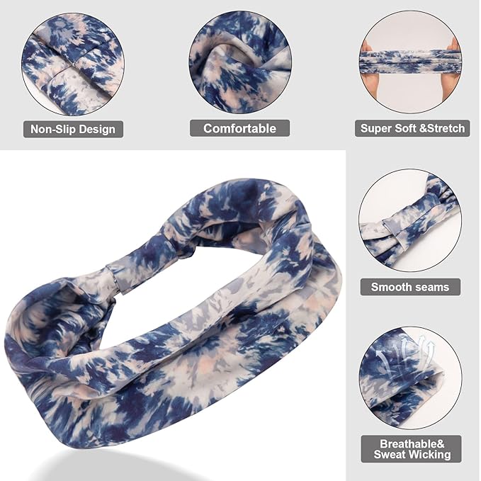 Cobahom 6Pcs Wide Headbands for Women Non Slip Soft Fabric Hair Wrap Boho Head Bands Elastic Sport Hair Bands for Workout Yoga Running (Natural Texture)