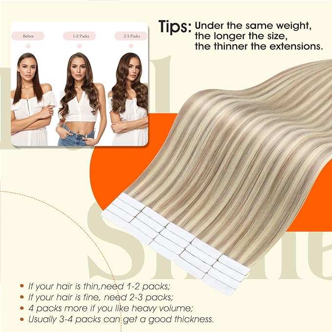 Full Shine Blonde Injected Tape Extensions Human Hair Color 18 Ash Blonde Highlight 613 Blonde Remy Tape in Hair Extensions Invisible Adhesive Skin Weft for Natural Look 14Inch 40G 20Pcs