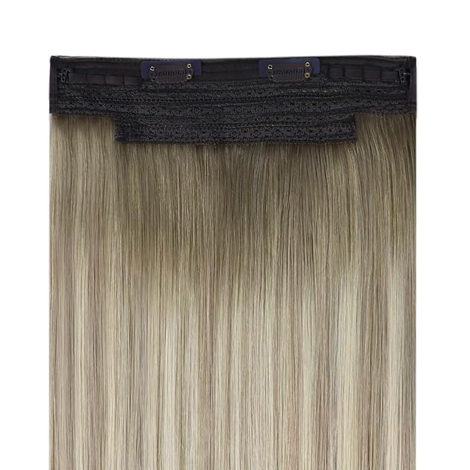 YoungSee 130G Wire Human Hair Extensions Ombre Invisible Wire Hair Extensions Balayage Ash Blonde Ombre Platinum Blonde Fish Line Hair Extension Human Hair 20In