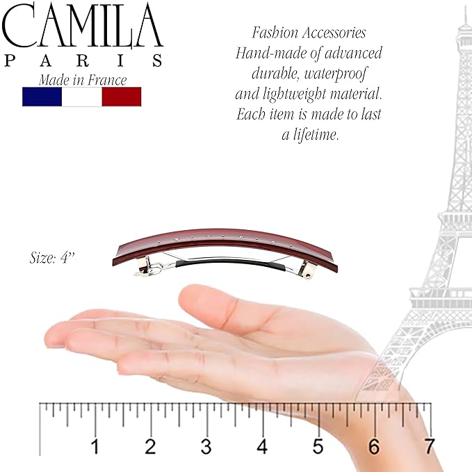 Camila Paris CP3190 French Hair Barrette Clip for Girls, Red, Rubberized Automatic Clasp Strong Hold Grip Hair Clips for Women, No Slip and Durable Styling Girls Hair Accessories, Made in France