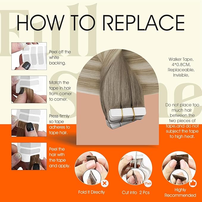 Full Shine Blonde Tape in Hair Extensions Human Hair 14Inch Double Sided Tape in Extension Color 19/8/60 Grey Ombre Ash Brown And Blonde Human Hair Straight Hair Extension Tape ins for Women 50G 20Pcs