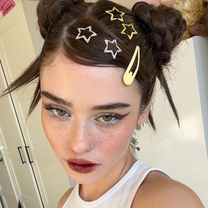 Star Hair Clips 2000s Y2K Gold Silver Star Hair Accessories Snap Hair Barrettes Non Slip Metal Hair Clips for Girls Women -30 PCS 1.18"