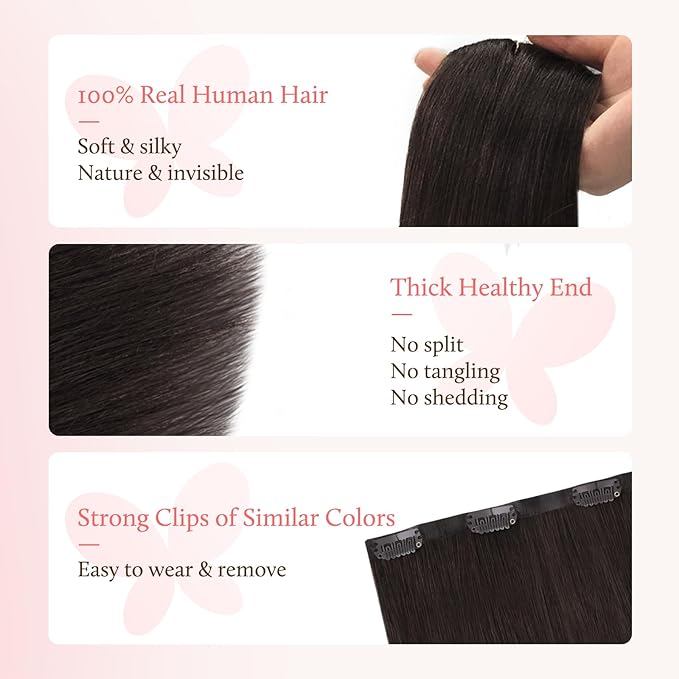 DOORES Clip in Hair Extensions Set 20 Inch 120g, 4pcs Invisi Edge Clip ins and 3pcs Classic Seamless Clip ins, Injected Virgin Real Human Hair Extensions Natural Invisible Straight, #2