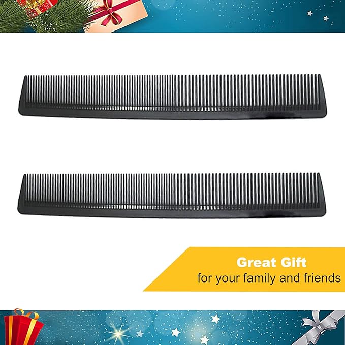 Avenoir Carbon Fiber Cutting Comb - Professional 8.3" Anti-Static Heat Resistant Fine and Wide Tooth Comb for All Hair Types, 2 Pack