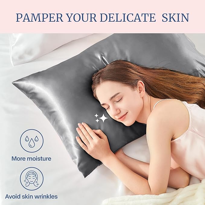BEDELITE Satin Pillowcase for Hair and Skin, Super Soft and Cooling Similar to Silk Pillow Cases 2 Pack with Envelope Closure, Gift for Women Men(13"x18" Toddler Size, Dark Grey)