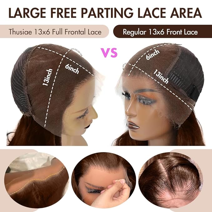 250% Density SKINLIKE Real HD Lace Frontal Wigs, 13x6 Full Frontal Curly Pre-Plucked Bleached Knots Invisible HD Lace Wig Chocolate Brown Human Hair Wig 34 Inch