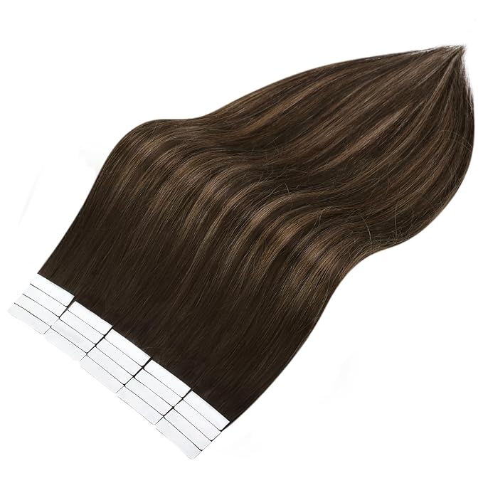 Full Shine Tape in Hair Extensions Seamless Tape in Extensions 24 Inch Brazilian Real Human Hair Tape ins Color 2 Dark Brown to 8 Ash Brown and 2 Dark Brown 40Pcs 100g for Wedding