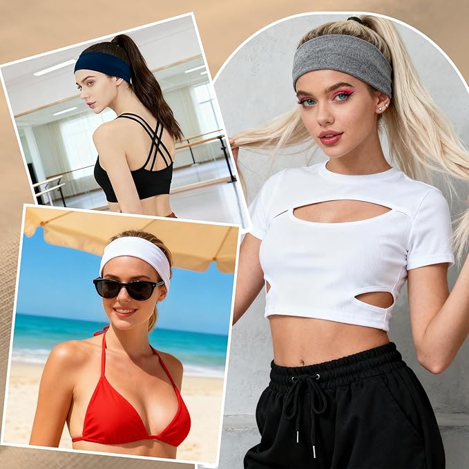 6 Pack Wide Headbands for Women, Elastic Thick Headbands for Women's Hair, Workout Hair Bands for Women Non Slip, Fashion Twist Knotted Turbans, Cute Head Wraps for Yoga Running Gym (Solid Color)