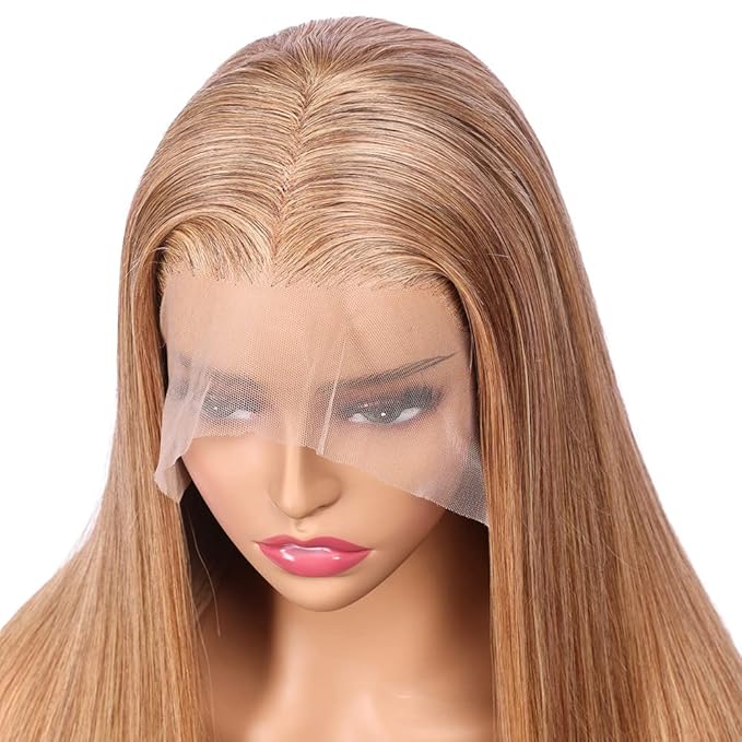 Honey Blonde Straight 13x4 Lace Front Human Hair Wigs with Baby Hair Pre Plucked Brazilian Virgin Hair Transparent HD Lace Frontal Wig for Black Women 180% Density 22 Inch