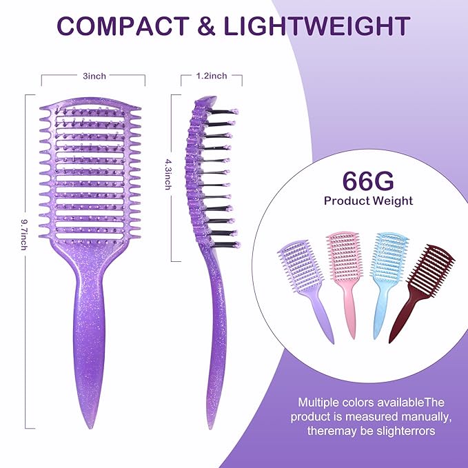 Curly Hair Brush & Curl Defining Brush – Easily Detangles Knots with Less Pulling – Styles Wet or Dry Hair, Tames Frizz for All Curl Types (Crystal Purple)