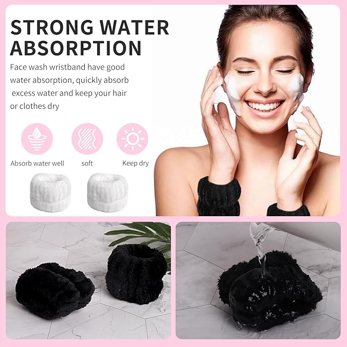 WSYUB Spa Wristbands and Headband Set for Face Washing, Self Care Gifts for Women & Teen Girls