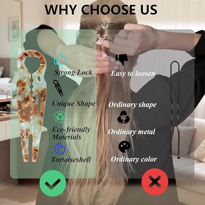 6 Pack Prestige Hair Pins for Women, 3.15" Medium French Hair Pins for Thin & Thick Hair, Curved Anti-Slip Design for Better Hold, Perfect Holiday Gift for Her