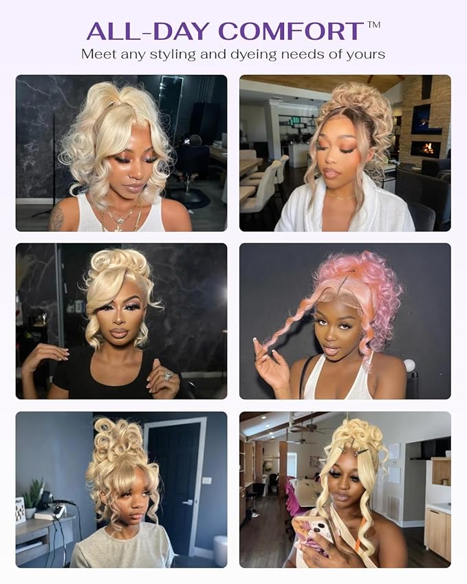 Hidden Strap Body Wave 360 613 Lace Front Wig Human Hair Glueless Wigs Human hair Pre Plucked Pre Bleached 180% Density Blonde Wig With Drawstring HD Full Lace Human Hair Wigs 38Inch