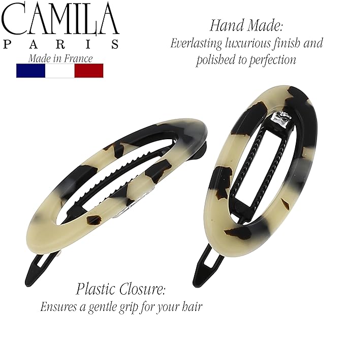 Camila Paris CP1992/2 French Hair Barrette Clip for Women, Handmade, Side Slide-in Metal-Free Closure, Strong Hold Grip Hair Clips for Girls, No Slip Durable Styling Hair Accessories, Made in France