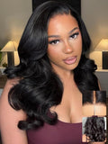 KLAIYI Bye Bye Slip™ Loose Body Wave Wig Layer Side Part 200% Density 7X5 Pre Cut Lace Front Wigs Human Hair Drawstring Glueless 30S Ready to Wear and Go Beginner Wig Pre Plucked Bleached Knots 14Inch