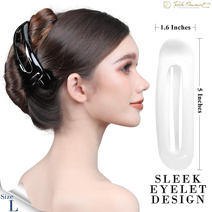 RC ROCHE 6 Pcs Flat Claw Hair Clips for Women Alligator French Barrette Long Thick Hair Duckbill Curved No Slip Grip Lay Flat Side Slide Firm Classic Styling, Large Black & White
