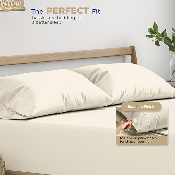 THREAD SPREAD 100% Cotton Pillowcases Standard/Queen Size Set of 4-400 Thread Count Cotton Pillowcases, Ultra Soft Cool Sateen Weave Pillow Cases for Sleeping, Set of 4 Pillow Covers (Ivory)