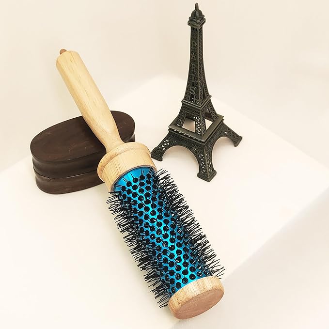 SUNBIRD Round Brush for Blow Drying - Wood Handle Professional Blowout Brush with Aluminium Ceramic Ionic Thermal Barrel for Smooth Hair, Volume & Heat Curly Styling (Outer Diameter2.1Inch)