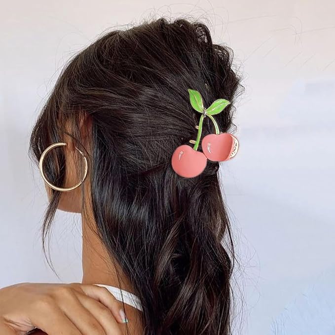 Hair Claw Clips for Women, 2Pcs Large Non-Slip Strong Metal Cherry Butterfly Sparkly Hair Jaw Clips, Cute Hair Holding Headwear Gifts