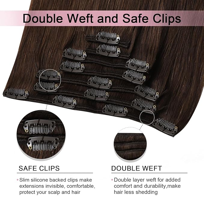 Pro2.0 Remy Clip in Extensions Real Human Hair Color #4 Chocolate Brown Remy Clip in Hair Extensions Real Human Hair 18inch 120g Thick 7pcs Seamless Double Weft for Women（#4-18inch）