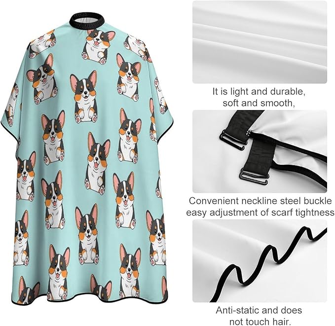Extra Long Hair Cutting Salon Cape, Haircut Apron Cute Corgi Dog Hair Cutting Cloak for Hair Dye
