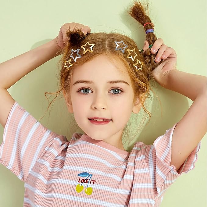 Star Hair Clips 2000s Y2K Snap Hair Barrettes Non Slip Star Hair Accessories Gold Silver Metal Hair Clips for Girls Women -30 PCS 1.18"