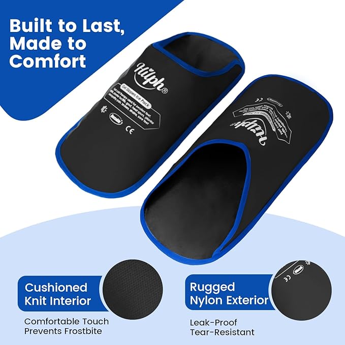 Hilph Foot Ice Pack Slippers for Plantar Fasciitis, 2 Packs - Reusable Hot & Cold Packs, Gel Ice Slippers for Foot, Broken Toes, Gout, Surgery, Neuropathy, Diabetic, Swollen, Black