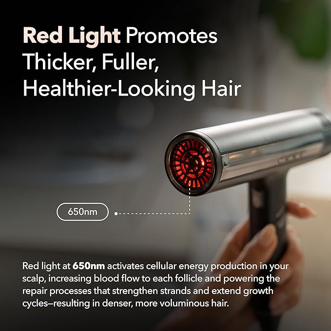 SRILabs DryQ “Smart” Hair Dryer - Super Lightweight, Foldable - Powerful, Quiet Motor - Infrared and Ionic Technology - 3 Magnetic Attachments - Heat Control with Locking Switch