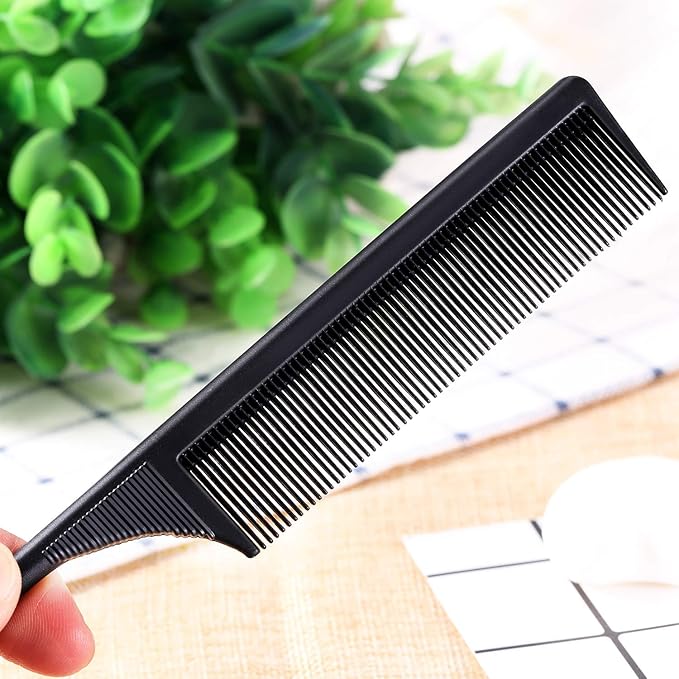 Leinuosen 10 Pcs Rat Tail Comb Styling Carbon Heat Resistant Anti Static Teasing Comb for Back Root Tease Adding Volume Evening Styling(Black)